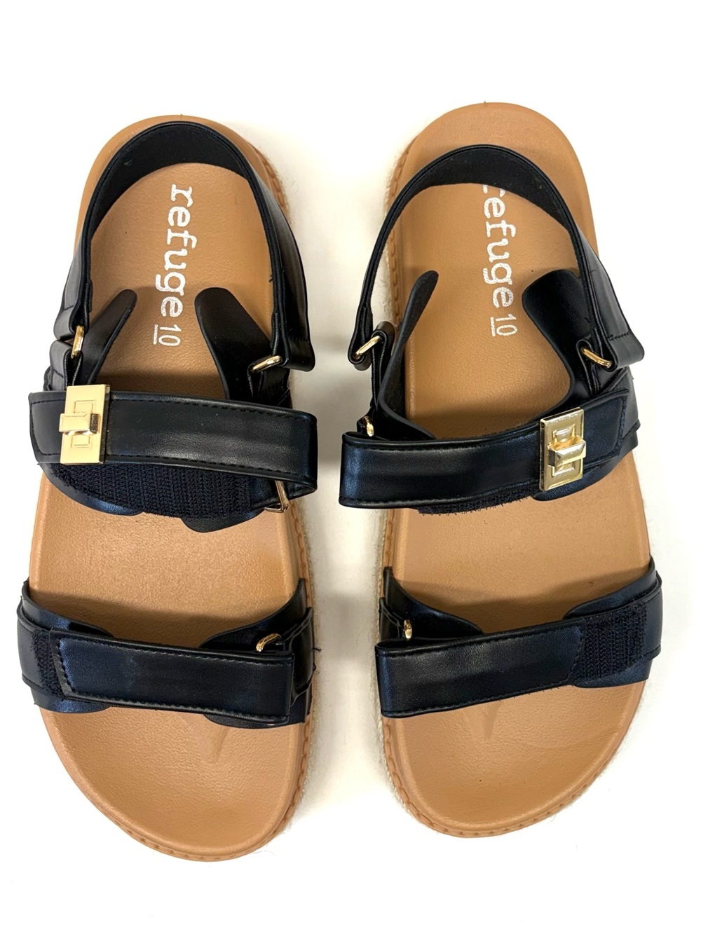 Refuge 10 Black Dual Strap Platform Sandals Size 10 - NWT